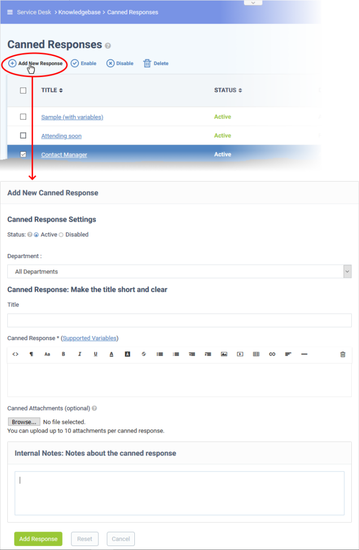 Canned Responses, Help Desk Support, Comodo, C1 Service COMODO